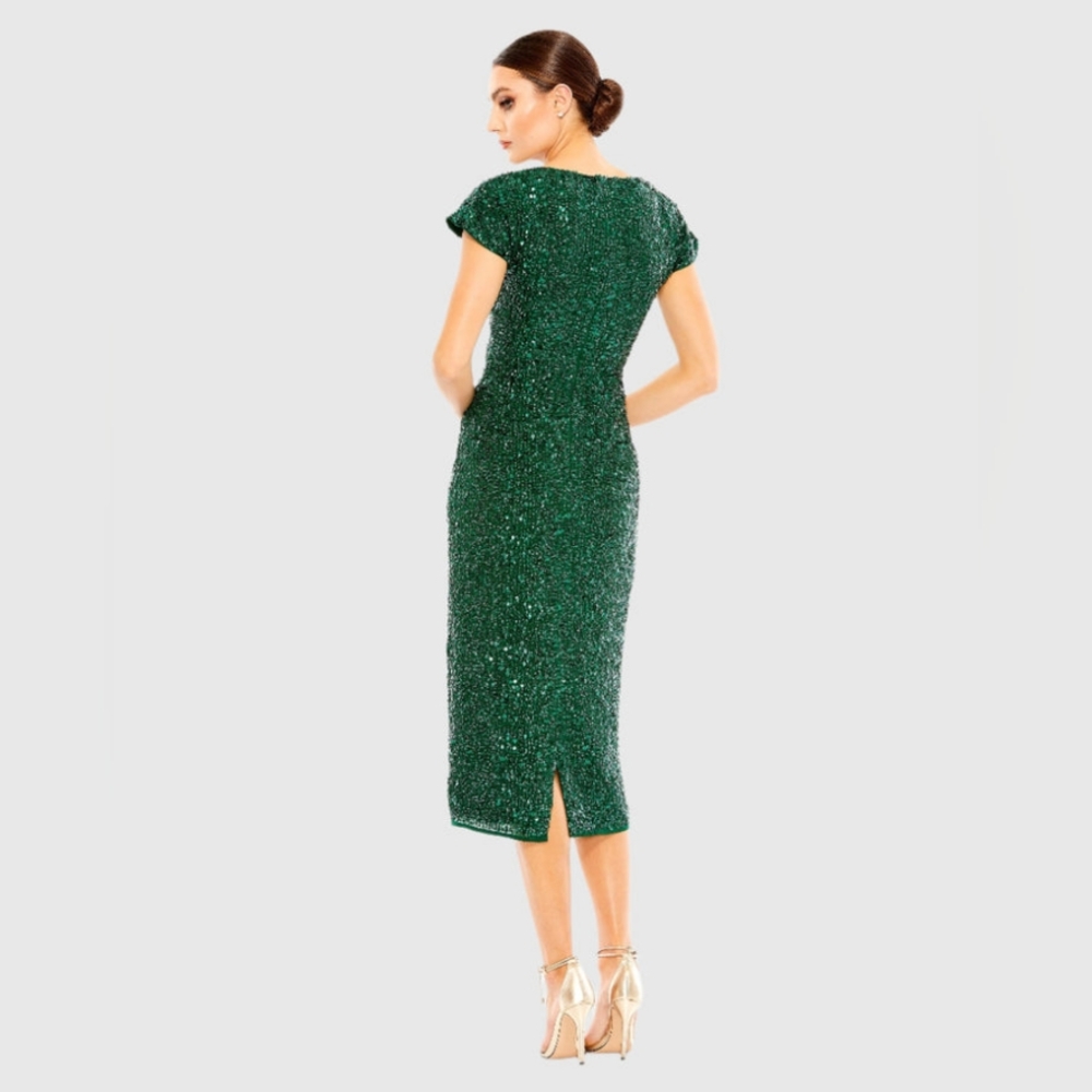 Mac DuggalSequined Short Sleeve Wrap Over Cocktail Dress - Picture 4 of 6